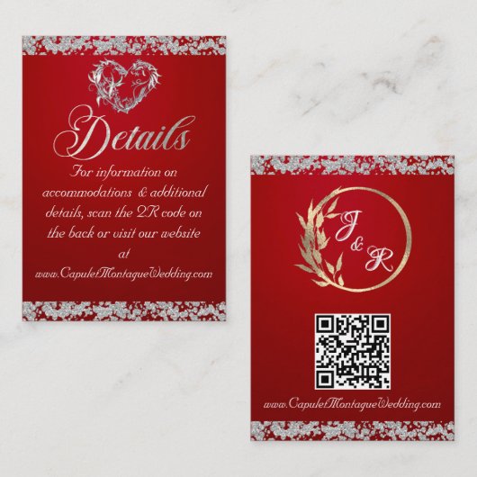 Romantisch hart en glitter, QR-code op rood Informatiekaartje (Voorkant / Achterkant)