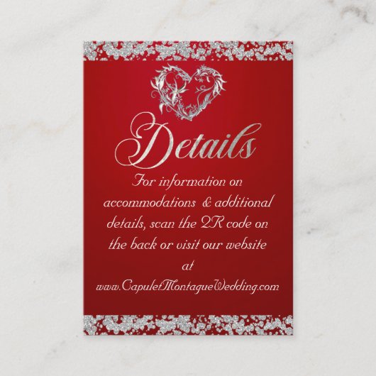 Romantisch hart en glitter, QR-code op rood Informatiekaartje (Voorkant)