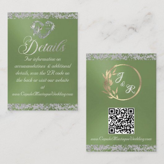 Romantisch hart en glitter, QR-code op salie Informatiekaartje (Voorkant / Achterkant)