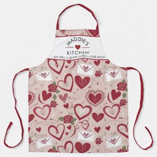 Romantisch hart en Rozen naadloos patroonontwerp Schort