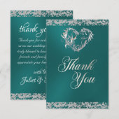 Romantisch Hart & Glitter op Blauwgroen Bedankkaart (Voorkant / Achterkant)