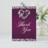 Romantisch Hart & glitter op Plum Bedankkaart (Staand voorkant)