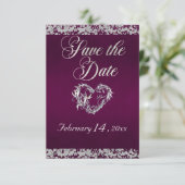 Romantisch Hart & Glitter op Plum Save The Date (Staand voorkant)
