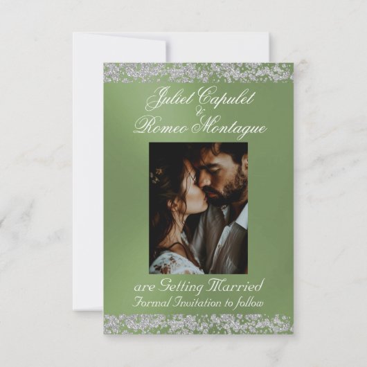 Romantisch Hart & Glitter op Sage Save The Date (Achterkant)