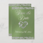 Romantisch Hart & Glitter op Sage Save The Date (Voorkant / Achterkant)