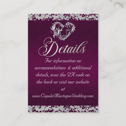 Romantisch Hart & Glitter, QR-code op Plum Informatiekaartje (Voorkant)