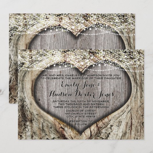 Romantisch hart in boomstamhout kaart (Voorkant / Achterkant)