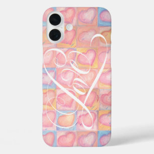 Romantisch HART Roze LIEFDE Kalligrafie Lettering iPhone 16 Plus Hoesje