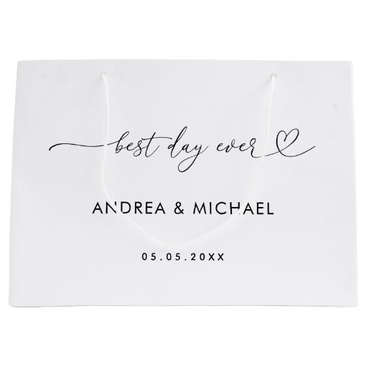 Romantisch hart script beste dag ooit bruiloft fee groot cadeauzakje (Voorkant)
