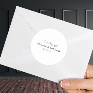 Romantisch Hart Script De Bruiloft Van Minimalist  Ronde Sticker