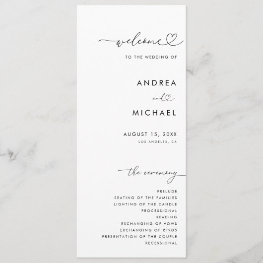 Romantisch hart script minimalistische moderne bru programma (Voorkant)