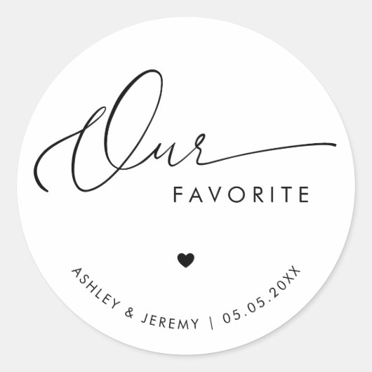 Romantisch hart Script Onze favoriete bruiloft gun Ronde Sticker (Voorkant)