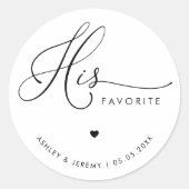 Romantisch hart script zijn favoriete bruiloft gun ronde sticker (Voorkant)