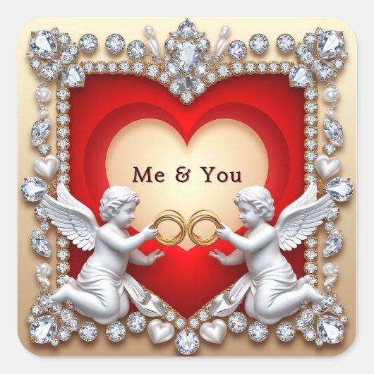 Romantisch Hartontwerp Vierkante Sticker (Voorkant)