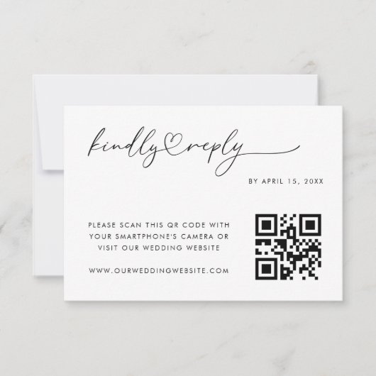 Romantisch Hartschrift Minimalistische QR Code Bru RSVP Kaartje (Voorkant)