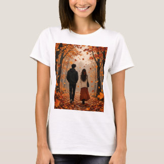 Romantisch herfst koppel T-shirt | Knus herfstblad