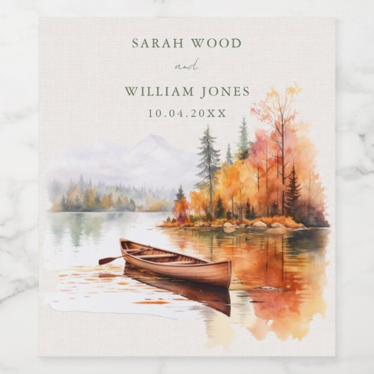 Romantisch herfst meer en boot bruiloft wijn etiket (Enkel label)