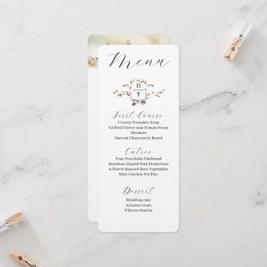 Romantisch herfsthuwelijksmenu kaart (Voorkant / Achterkant in situ)