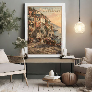 Romantisch Italiaans kustdorp vintage reis Poster
