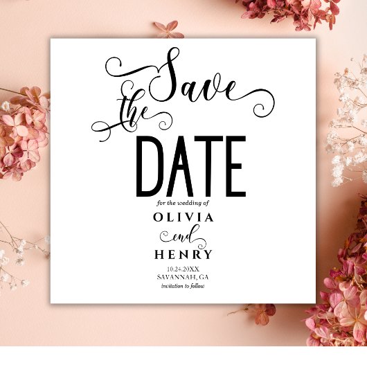 Romantisch kalligrafie schrift zwart-wit save the date