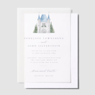 Romantisch Kasteel Waterverf Illustratie Huwelijk Vellum Uitnodigingen