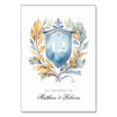 Romantisch Klassiek Blauw Monogram Crest Bruiloft Kaart (Achterkant)