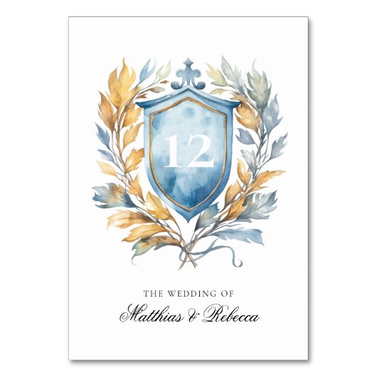Romantisch Klassiek Blauw Monogram Crest Bruiloft Kaart (Voorkant)