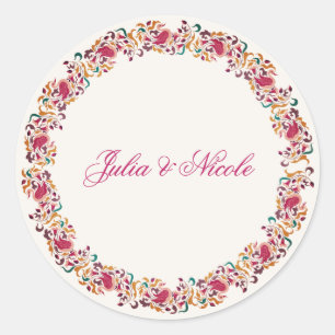 Romantisch Klassiek Pearl Swan Floral Lijst bruilo Ronde Sticker