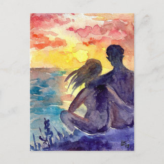 Romantisch koppel op het strand briefkaart