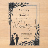 Romantisch koppel zwart-wit elegante bruiloft acryl uitnodigingen (Voorkant)