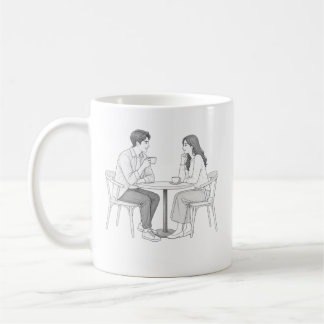 Romantisch koppeltje cafe date kleurplaat lijnkuns koffiemok