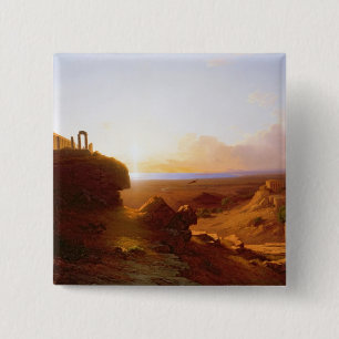 Romantisch landschap, 1860 vierkante button 5,1 cm
