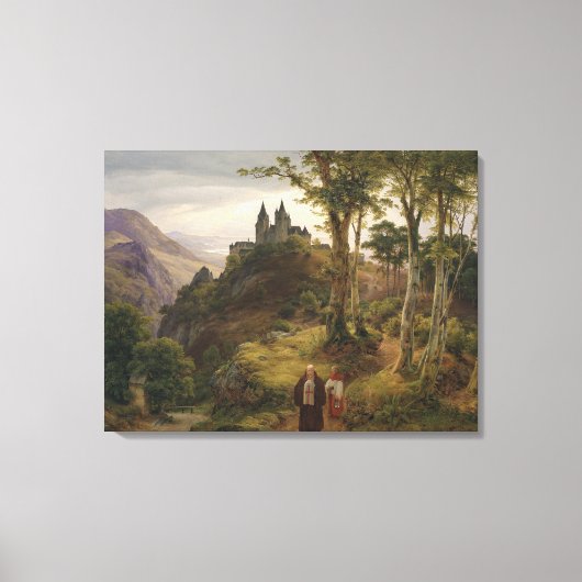 Romantisch Landschap met Kloostercomplex Canvas Afdruk (Voorkant)