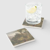 Romantisch Landschap met Kloostercomplex Stenen Onderzetter (Zijkant)