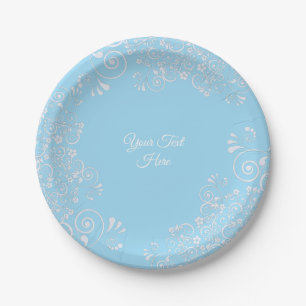 Romantisch lichtblauw en witte krullen op maat papieren bordje