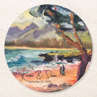 Romantisch ‘Love at Pounders Beach’ Papieren Onder Ronde Kartonnen Onderzetter