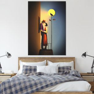 Romantisch Maanlicht Balkon – Noir Love Canvas Afdruk