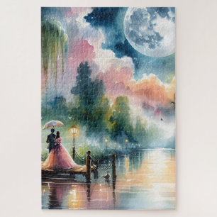 Romantisch maanlicht waterverf nachtscene legpuzzel
