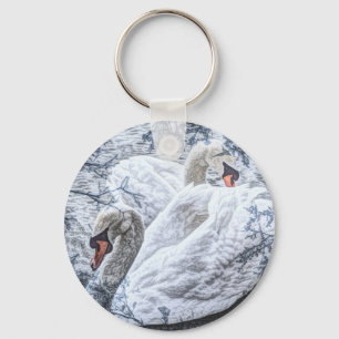 Romantisch meer zwemmen witte zwaan sleutelhanger