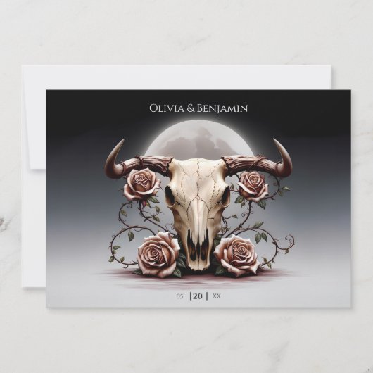 Romantisch Middeleeuws Bloemen Koe Schedel Huwelij Kaart (Voorkant)