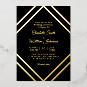 Romantisch minimalistisch elegant zwart goud folie uitnodiging