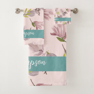 Romantisch modern design monogram roze en blauw bad handdoek