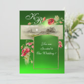 ROMANTISCH MONOGRAAM / KLOPPEN, rood, groen smarag Kaart (Staand voorkant)