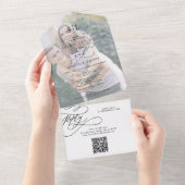 Romantisch Monogram Foto QR Code Bruiloft All In One Uitnodiging (Afscheurbaar)