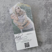 Romantisch Monogram Foto QR Code Bruiloft All In One Uitnodiging