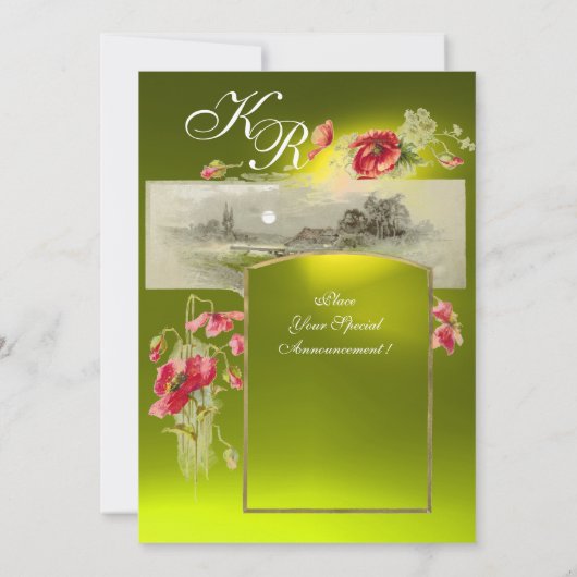 ROMANTISCH MONOGRAM / KLOPPEN, rood, groen, geel t Kaart (Achterkant)