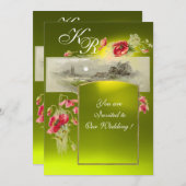 ROMANTISCH MONOGRAM / KLOPPEN, rood, groen, geel t Kaart (Voorkant / Achterkant)