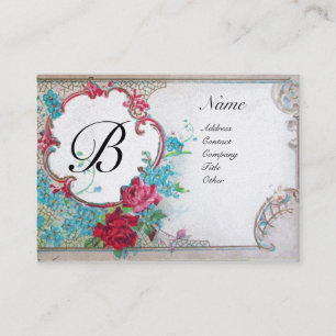 ROMANTISCH MONOGRAM, platina metalisch papier, zil Visitekaartje