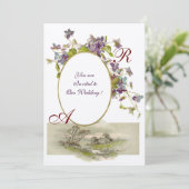 ROMANTISCH MONOGRAM /VIOLETTEN,groen paars,crème Kaart (Staand voorkant)
