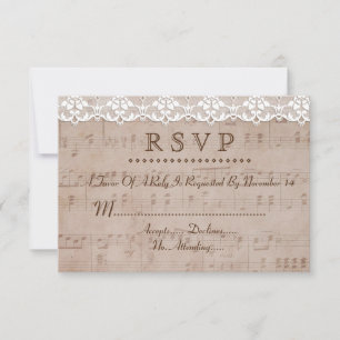 Romantisch  Muziekblad & Kant Wedding RSVP Kaartje